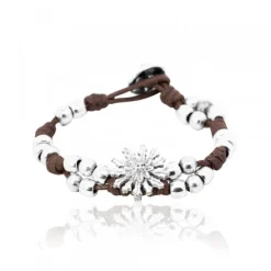 Pulsera Mari Mate con Motivo Eguzkilore y Cuerda Marrón