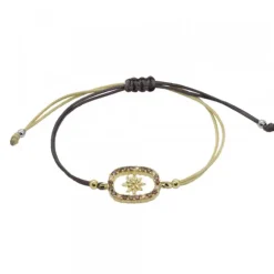 Pulsera Muka Macramé Plata Dorada y Circonitas Marrones