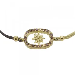 Pulsera Muka Macramé Plata Dorada y Circonitas Marrones