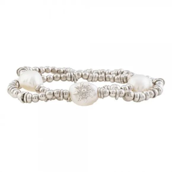 Pulsera Perlas Cultivadas Elástica Plata