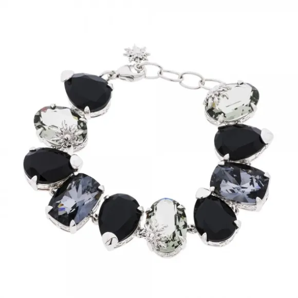 Pulsera Queen 3 Plata y Cristales Negros