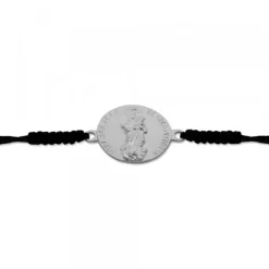 Pulsera Redonda Virgen Blanca de Plata con Hilo Negro Personalizable