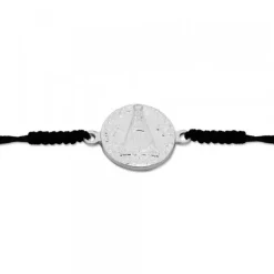 Pulsera Redonda Virgen de Begoña de Plata con Hilo Negro Personalizable